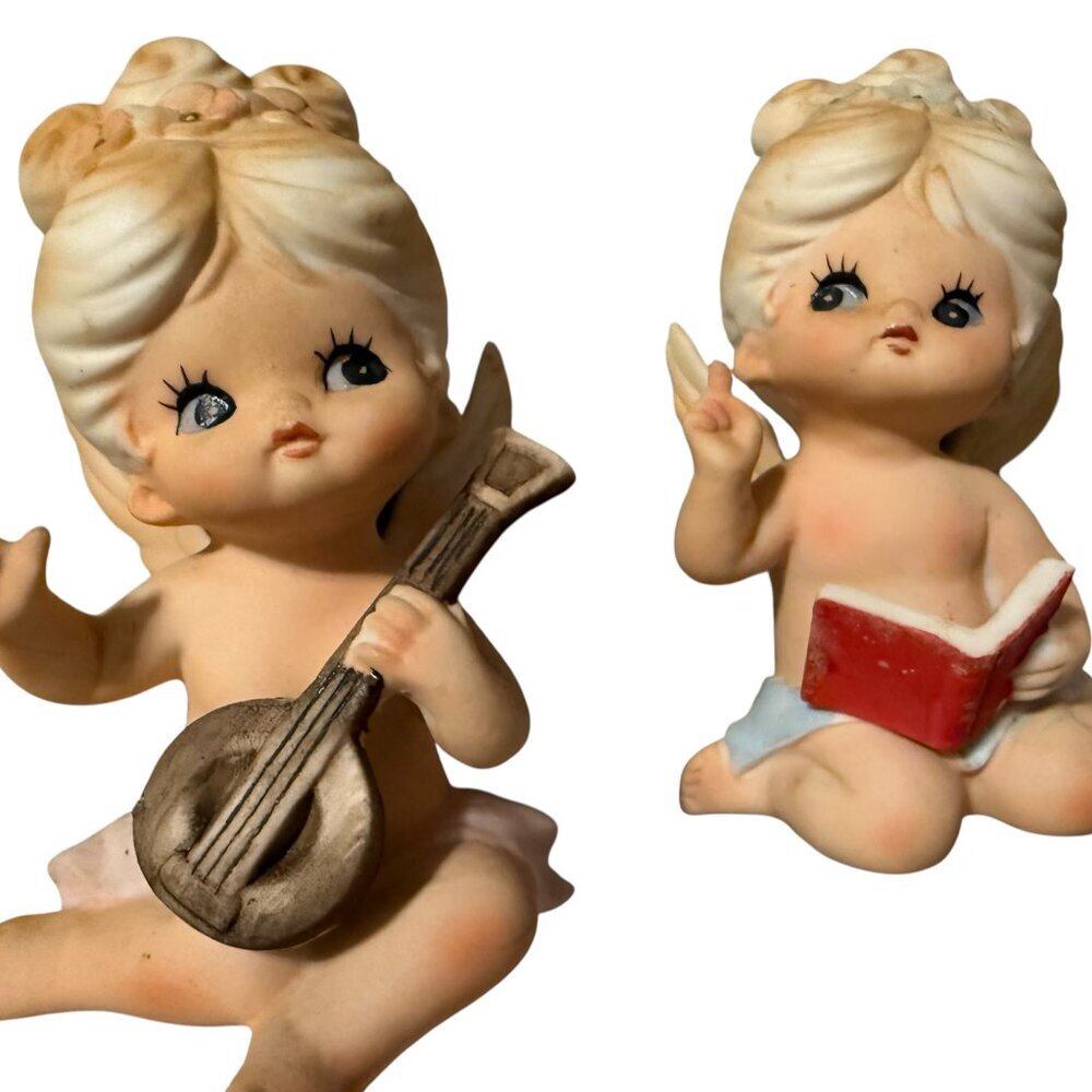 Lot Two Logo Japan Fine Quality Angels Whimsical Babies Hair Angels Musical Read